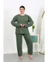 Kadın Büyük Beden Uzun Kol Penye Pijama Takımı Haki
