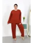 Kadın Büyük Beden Uzun Kol Penye Pijama Takımı Kiremit