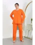 Kadın Büyük Beden Uzun Kol Penye Pijama Takımı Turuncu