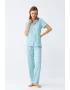 Kadın Buz Mavisi Yıldız Desenli Önden Düğmeli Pijama Takımı