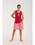 Kadın Kırmızı Kurdele Detaylı Çizgili Şortlu Pijama Takımı