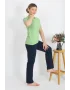 Kadın Kısa Kol Pamuk Penye Pijama Takım Fıstık Yeşili