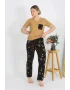 Kadın Kısa Kol Pamuk Penye Pijama Takım Hardal