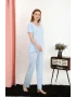 Kadın Kısa Kol Pamuk Penye Pijama Takım Mavi