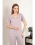 Kadın Kısa Kol Pamuk Penye Pijama Takım Pudra