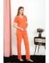 Kadın Kısa Kol Pamuk Penye Pijama Takım Turuncu