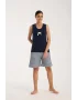 Kadın Lacivert Kurdele Detaylı Çizgili Şortlu Pijama Takımı