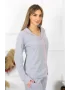 Kadın Pamuk Penye Önden Düğmeli Uzun Kol Gri Pijama Takım