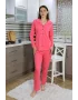 Kadın Pamuk Penye Önden Düğmeli Uzun Kol Pijama Takım Pembe