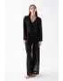 Kadın Siyah Şeffaf Jakar Düğmeli Pijama Takımı