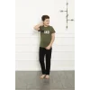Erkek Çocuk Pamuk Kısa Kollu Pijama Takımı Haki