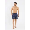 Erkek Desenli Fermuar Cepli Deniz Şortu Lacivert