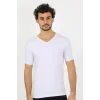 Erkek Likralı V Yaka Beyaz T-Shirt