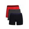Erkek Penye 3lü Boxer Kırmızı-Füme-Lacivert