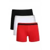 Erkek Penye 3lü Boxer Siyah-Kırmızı-Beyaz