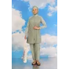 Kadın Pantolonlu Desenli Tam Tesettür Mayo Su Yeşili