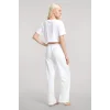 Kadın Beyaz Baskılı Crop T-Shirt Pantolon Takım Rahat Günlük Kombin 2’li Set