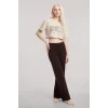 Kadın Kum Kahve Baskılı Crop T-Shirt ve Pantolon Takım Rahat Günlük Kombin