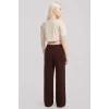 Kadın Kum Kahve Baskılı Crop T-Shirt Pantolon Takım Rahat Günlük Spor Şık İkili Set