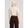 Kadın Kum Kahve Baskılı Crop T-Shirt ve Pantolon Takım Rahat Günlük Kombin