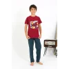 Erkek Çocuk Kısa Kol Penye Pijama Takım Bordo