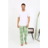 Erkek Ekoseli Desen Penye Tek Alt Pijama Yeşil