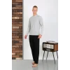 Erkek Penye Uzun Kol Pijama Takımı GRİ