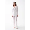 Kadın Beyaz Şeffaf Jakar Düğmeli Pijama Takımı