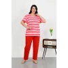 Kadın Büyük Beden Kısa Kol Penye Pijama Takımı Kırmızı