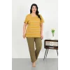 Kadın Büyük Beden Kısa Kol Penye Pijama Takımı Sarı