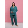 Kadın Büyük Beden Petrol Rengi Düğmeli Pijama Takımı