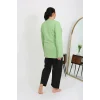 Kadın Büyük Beden Uzun Kol Penye Pijama Takımı Fıstık Yeşili
