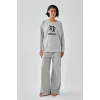 Kadın Gri Başak Burcu Oversize 2 İplik Eşofman Ev Giyim Takımı