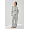 Kadın Gri Koç Burcu Oversize 2 İplik Eşofman Ev Giyim Takımı