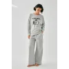 Kadın Gri Sleep Mode ON Oversize 2 İplik Eşofman Ev Giyim Takımı