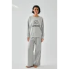 Kadın Gri Yengeç Burcu Oversize 2 İplik Eşofman Ev Giyim Takımı