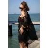 Kadın İşlemeli Tunik Pareo Plaj Elbisesi Siyah