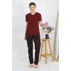 Kadın Kısa Kol Pamuk Penye Pijama Takım Bordo