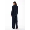 Kadın Lacivert Oversize Saten Pijama Takımı – Rahat Kesim Şık Ev Giyim Seti