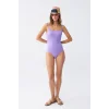 Kadın Lila Minimal Askılı Tek Parça Mayo