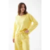 Kadın Oversize Sarı Desenli Pamuklu Kalın Pijama Takımı