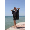 Kadın Püsküllü Tunik Pareo Plaj Elbisesi Siyah