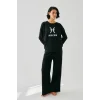 Kadın Siyah Balık Burcu Oversize 2 İplik Eşofman Ev Giyim Takımı