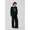 Kadın Siyah Boğa Burcu Oversize 2 İplik Eşofman Ev Giyim Takımı