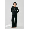 Kadın Siyah Yengeç Burcu Oversize 2 İplik Eşofman Ev Giyim Takımı