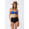 Kadın Straplez Mavi Yüksek Bel Bikini Takımı