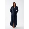 Kadın Uzun Lacivert Saten Sabahlık