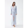 Kadın Uzun Mavi Penye Sabahlık