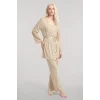 Kadın Bej Kısa Kimono 3’lü Takım Yumuşak Dokulu Şık Rahat Ev Giyim Seti