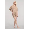 Kadın Bej Kısa Kollu Şortlu Pijama Takımı Rahat Yumuşak Dokulu Ev Giyim Seti